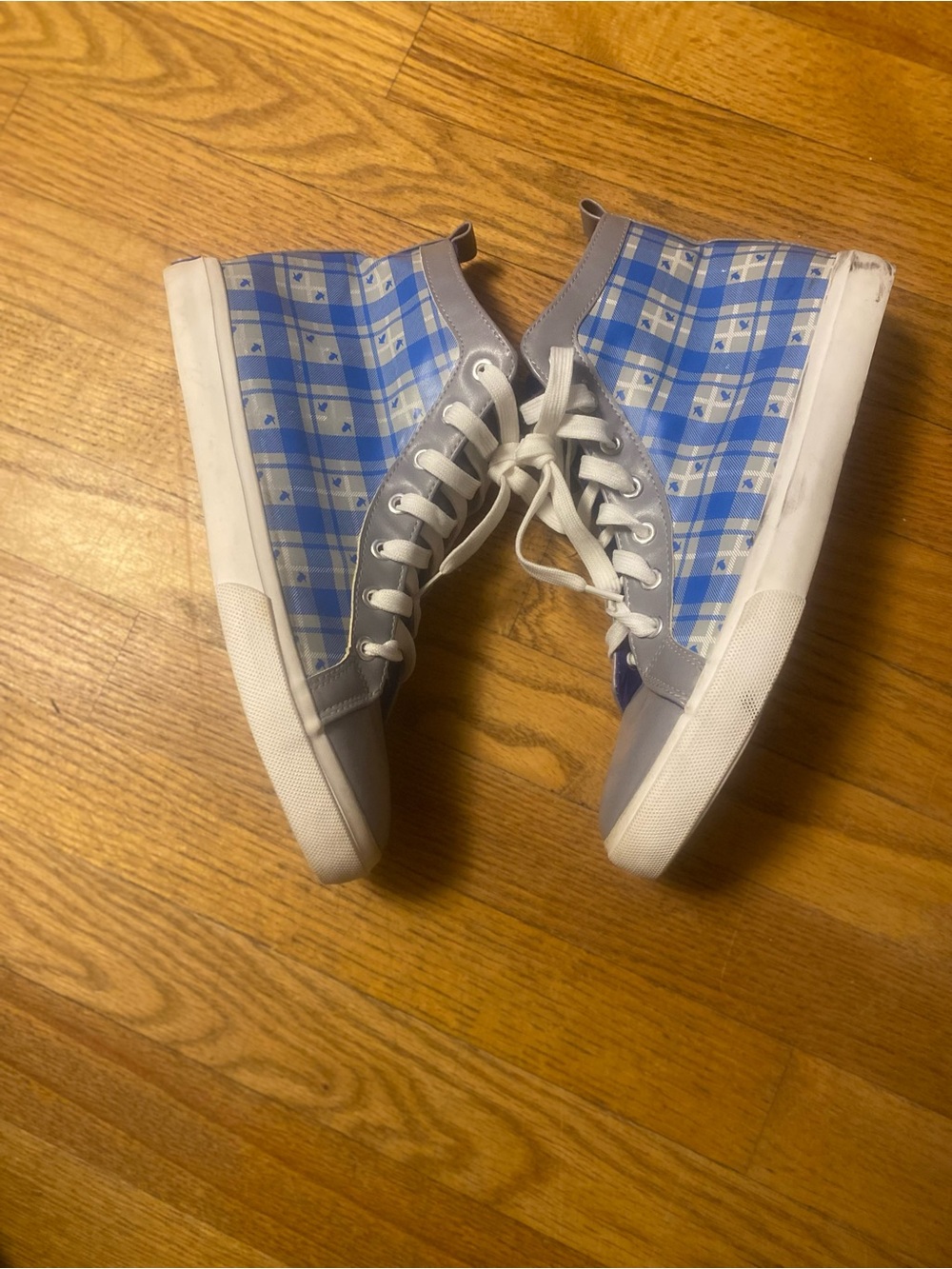 Warner Bros. Blue Plaid High-Top Sneakers with Gray Trim
